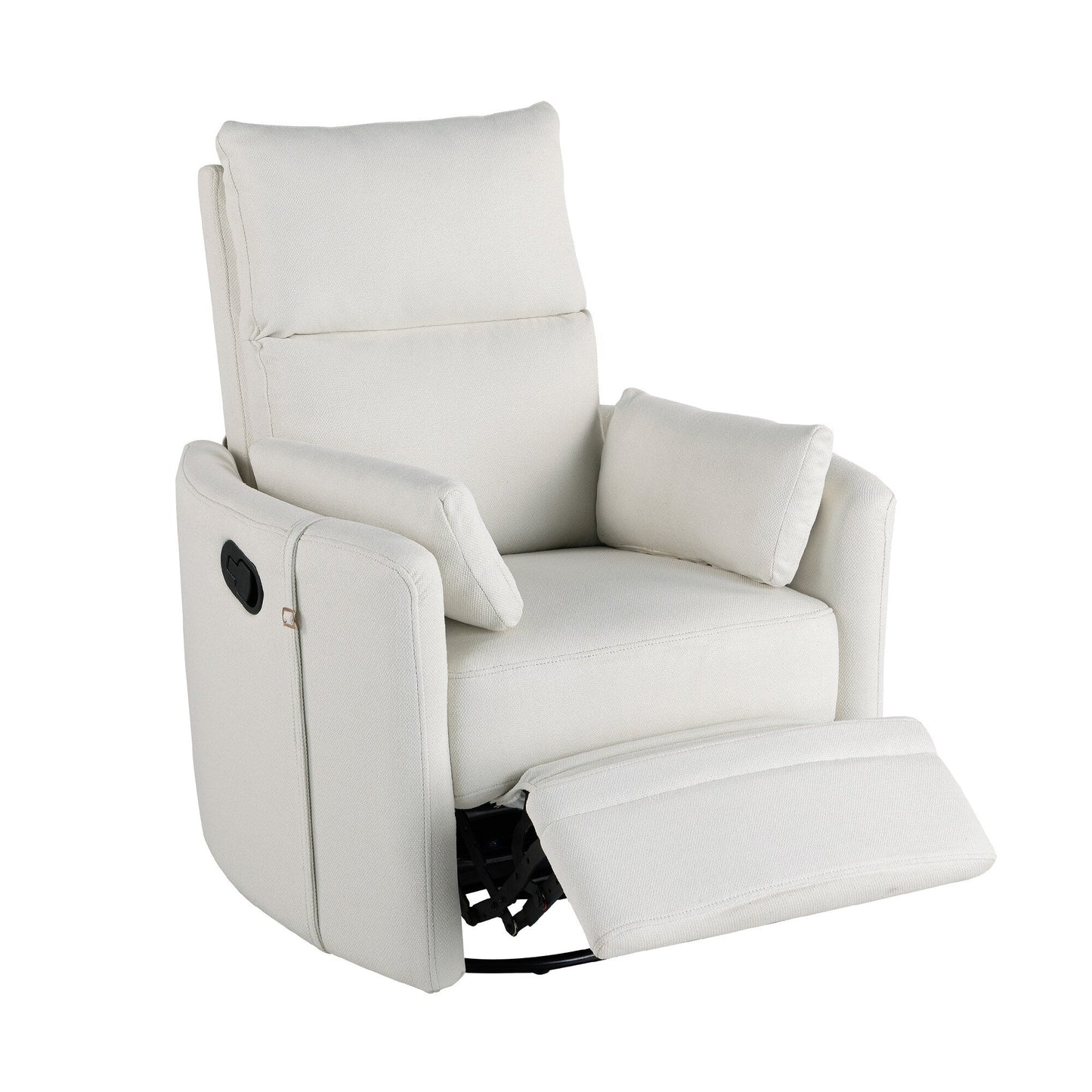Beige Upholstered Swivel Rocker Recliner with Removable Pillows