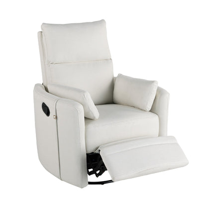 Beige Upholstered Swivel Rocker Recliner with Removable Pillows