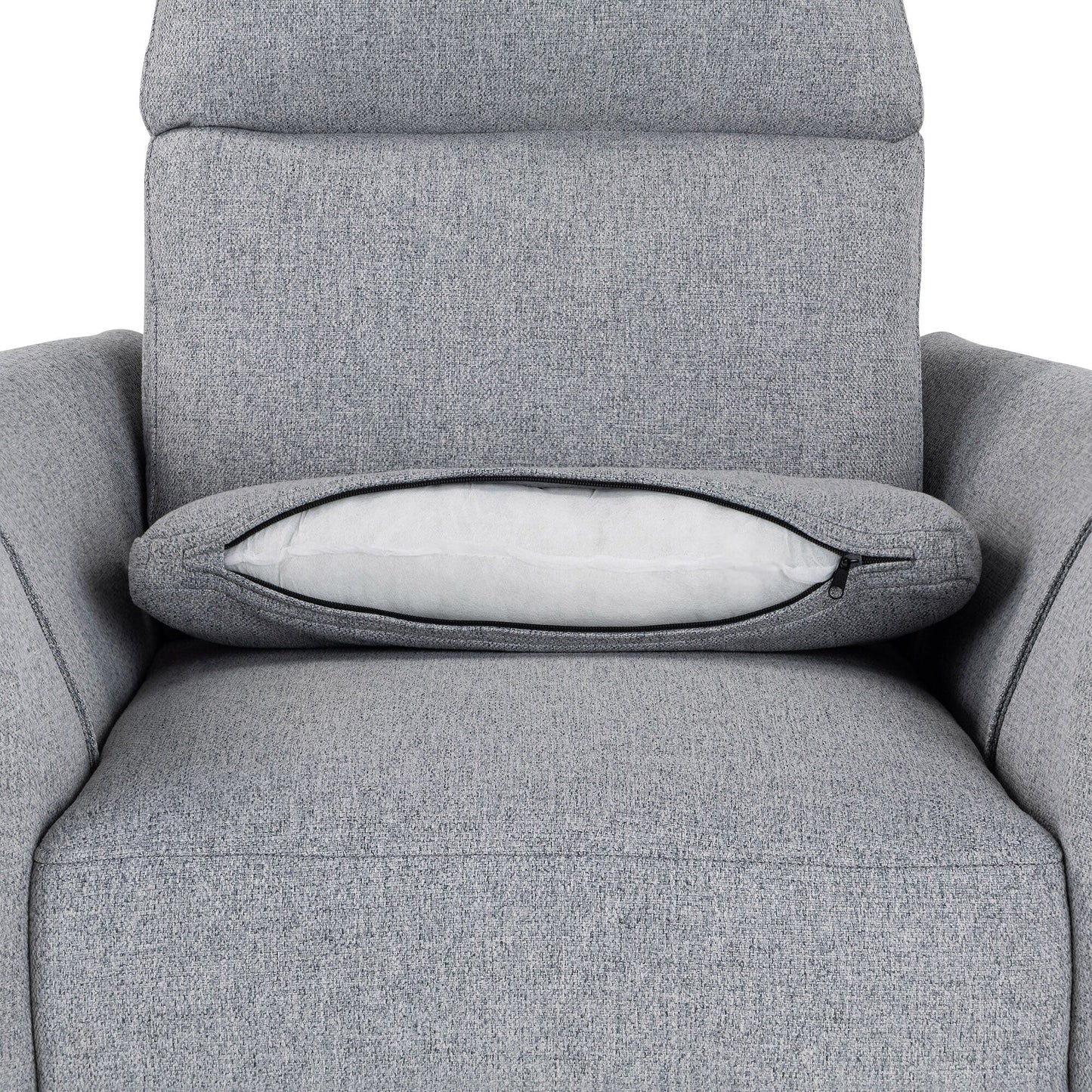 Beige Upholstered Swivel Rocker Recliner with Removable Pillows