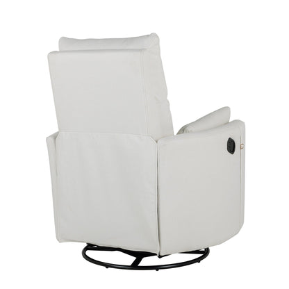 Beige Upholstered Swivel Rocker Recliner with Removable Pillows