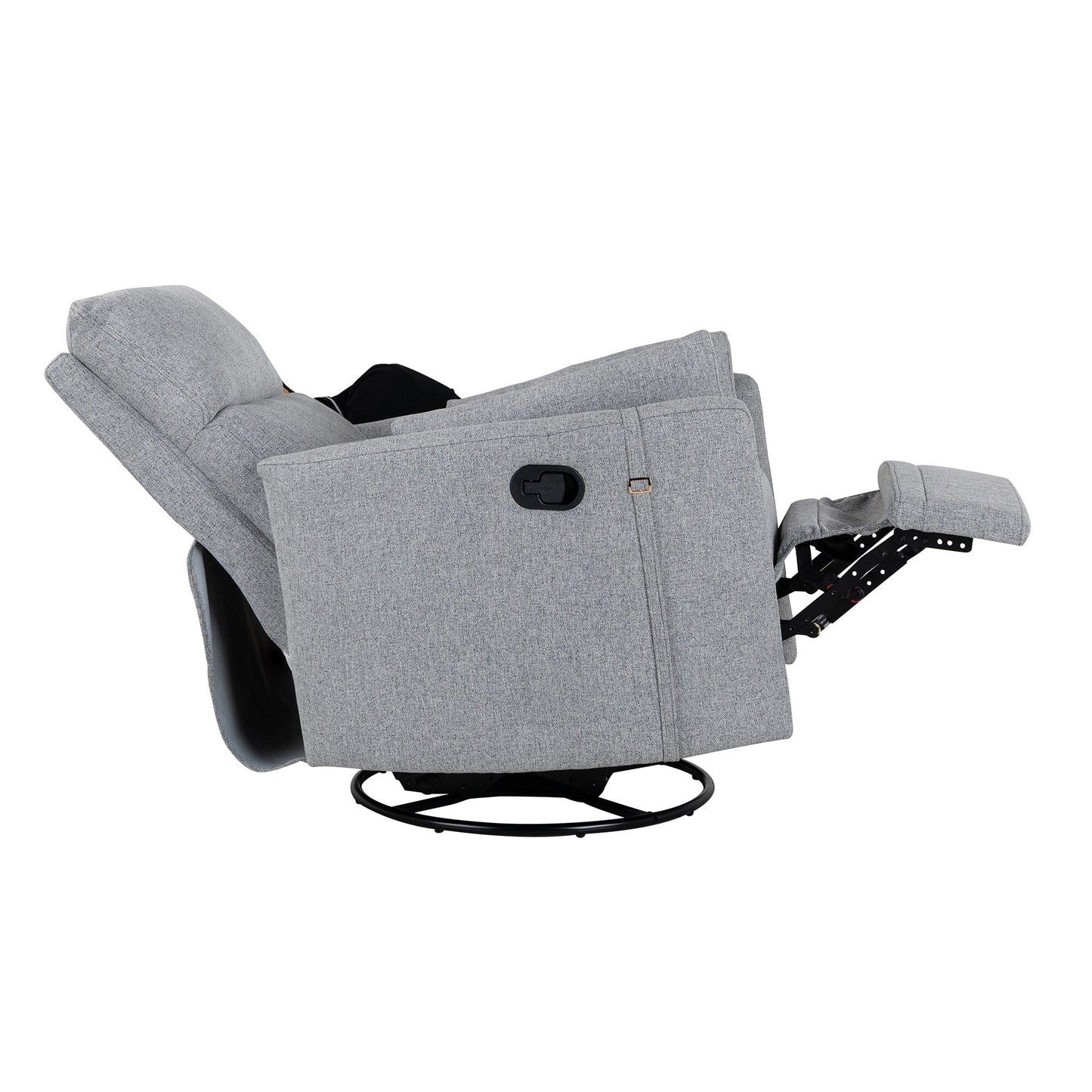 Beige Upholstered Swivel Rocker Recliner with Removable Pillows