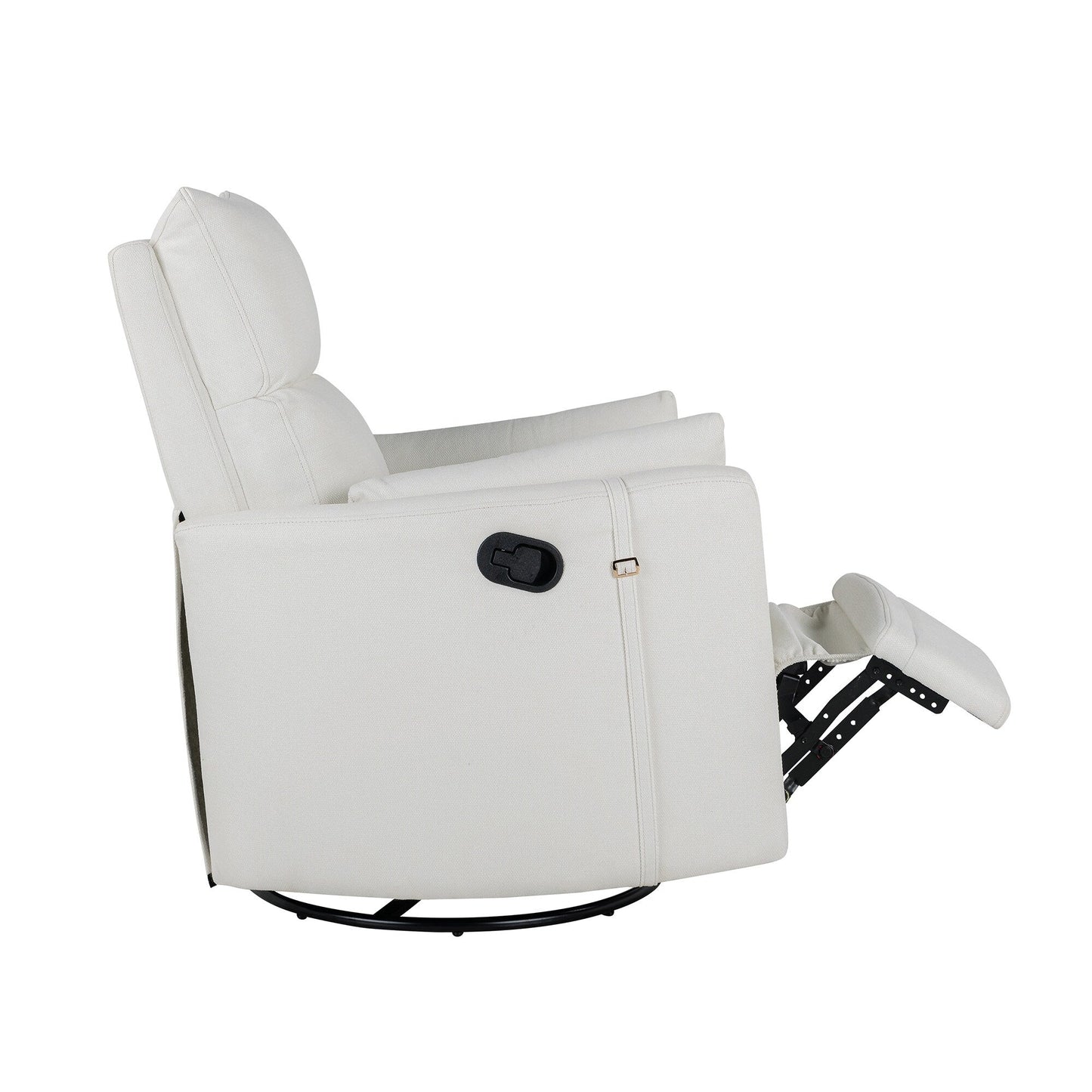 Beige Upholstered Swivel Rocker Recliner with Removable Pillows