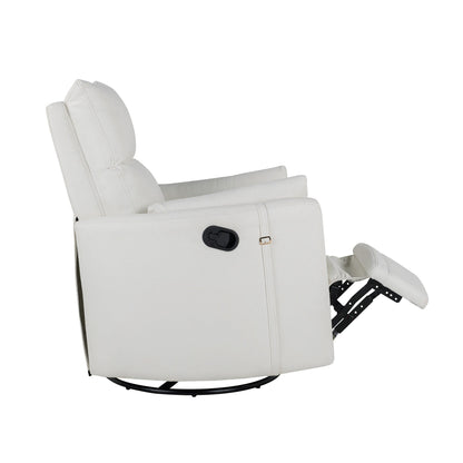 Beige Upholstered Swivel Rocker Recliner with Removable Pillows