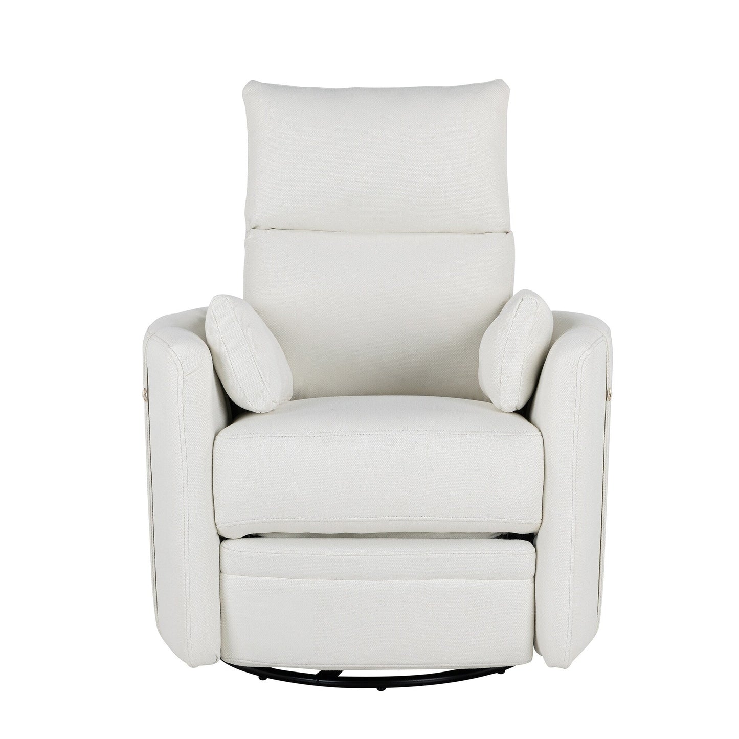 Beige Upholstered Swivel Rocker Recliner with Removable Pillows