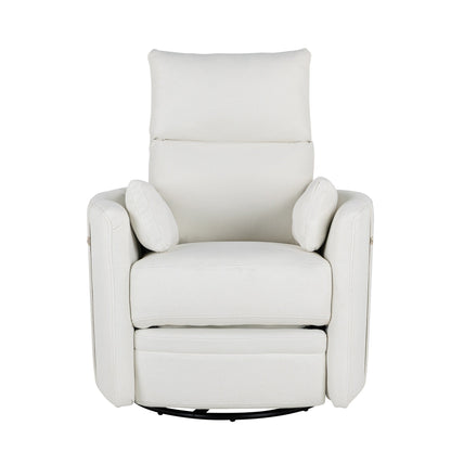 Beige Upholstered Swivel Rocker Recliner with Removable Pillows