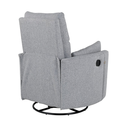Beige Upholstered Swivel Rocker Recliner with Removable Pillows