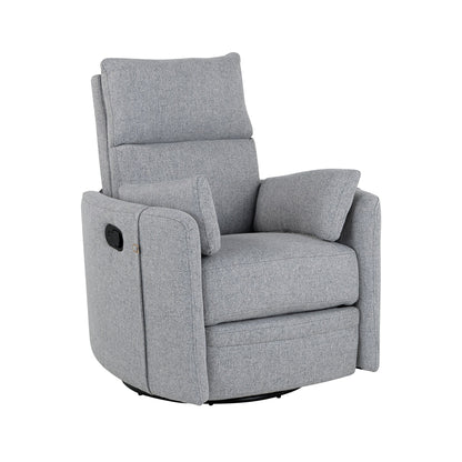 Beige Upholstered Swivel Rocker Recliner with Removable Pillows