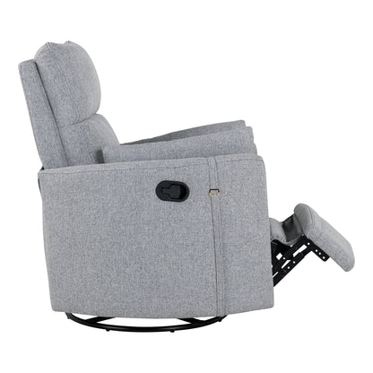Beige Upholstered Swivel Rocker Recliner with Removable Pillows