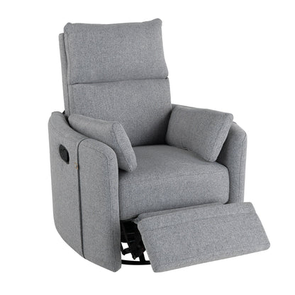 Beige Upholstered Swivel Rocker Recliner with Removable Pillows