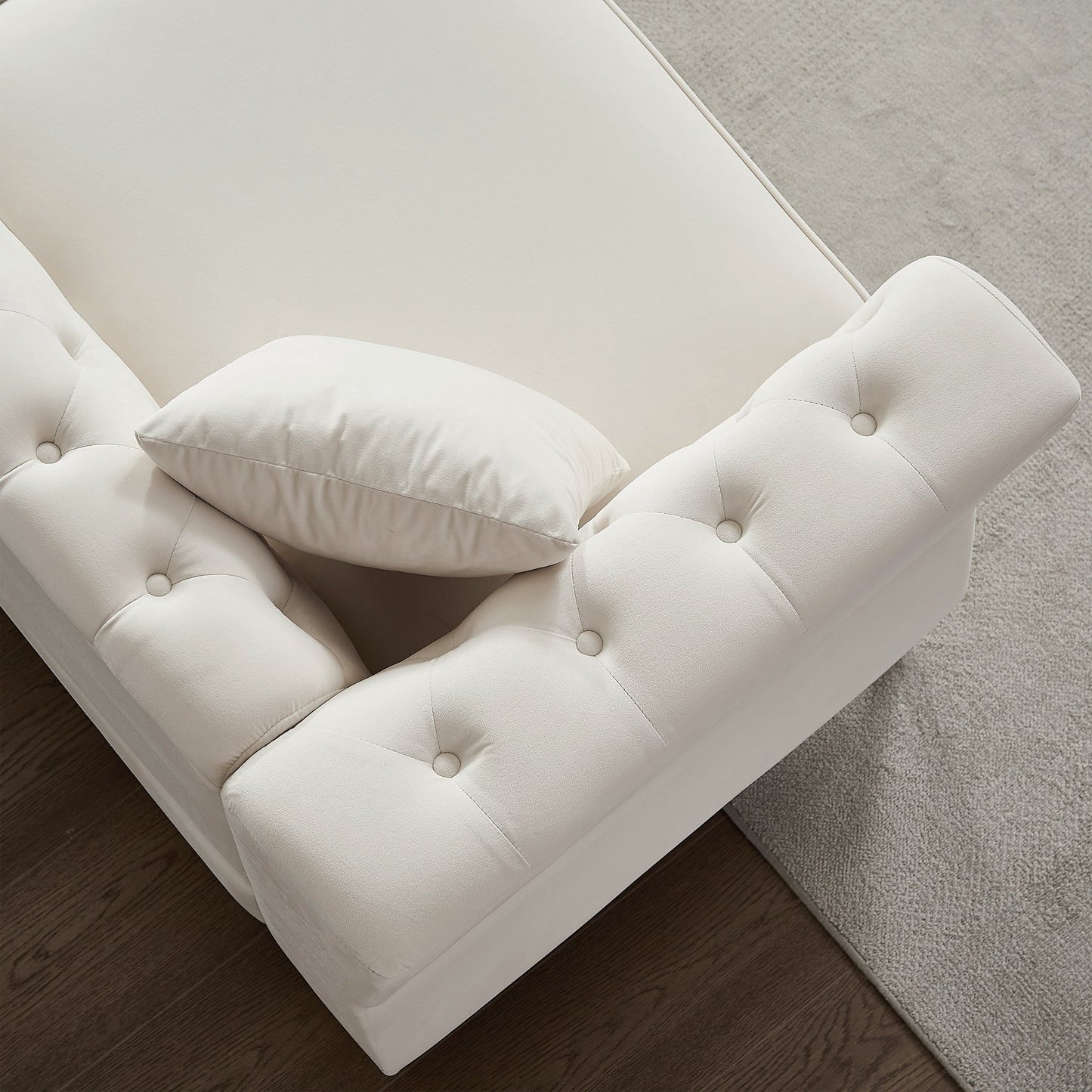 Beige Velvet 3-seater Sofa with Tufted Couch