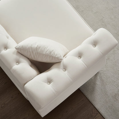 Beige Velvet 3-seater Sofa with Tufted Couch