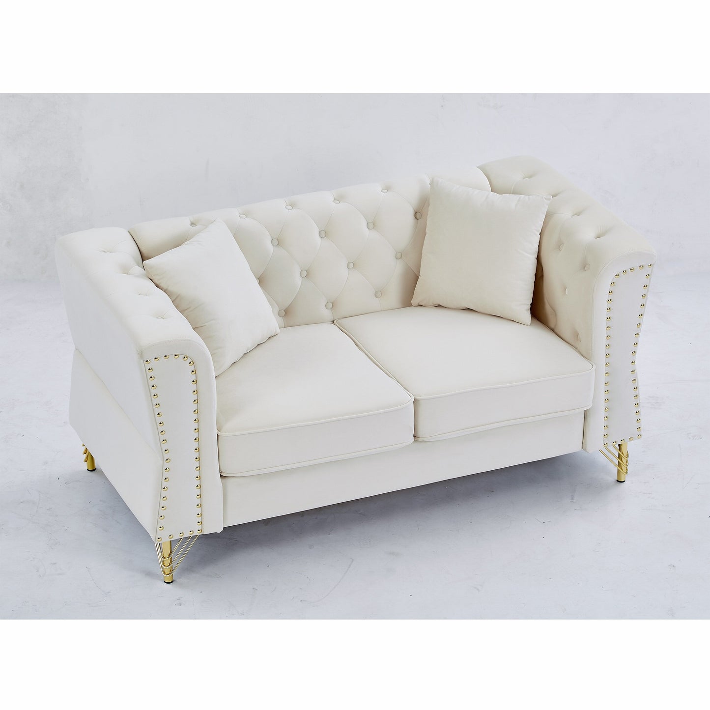 Beige Velvet 3-seater Sofa with Tufted Couch