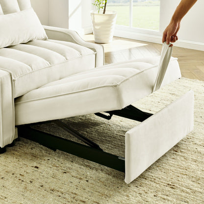 Beige Velvet 35.5 Convertible Single Sleeper Sofa with Pull-out Bed, Storage Pocket, and Pillows