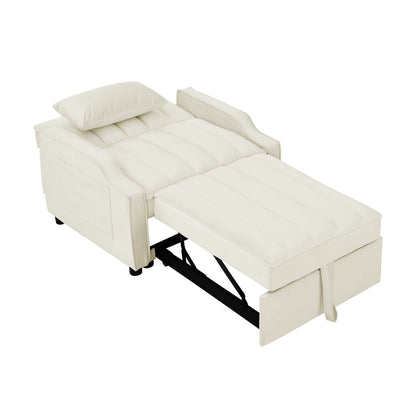 Beige Velvet 35.5 Convertible Single Sleeper Sofa with Pull-out Bed, Storage Pocket, and Pillows