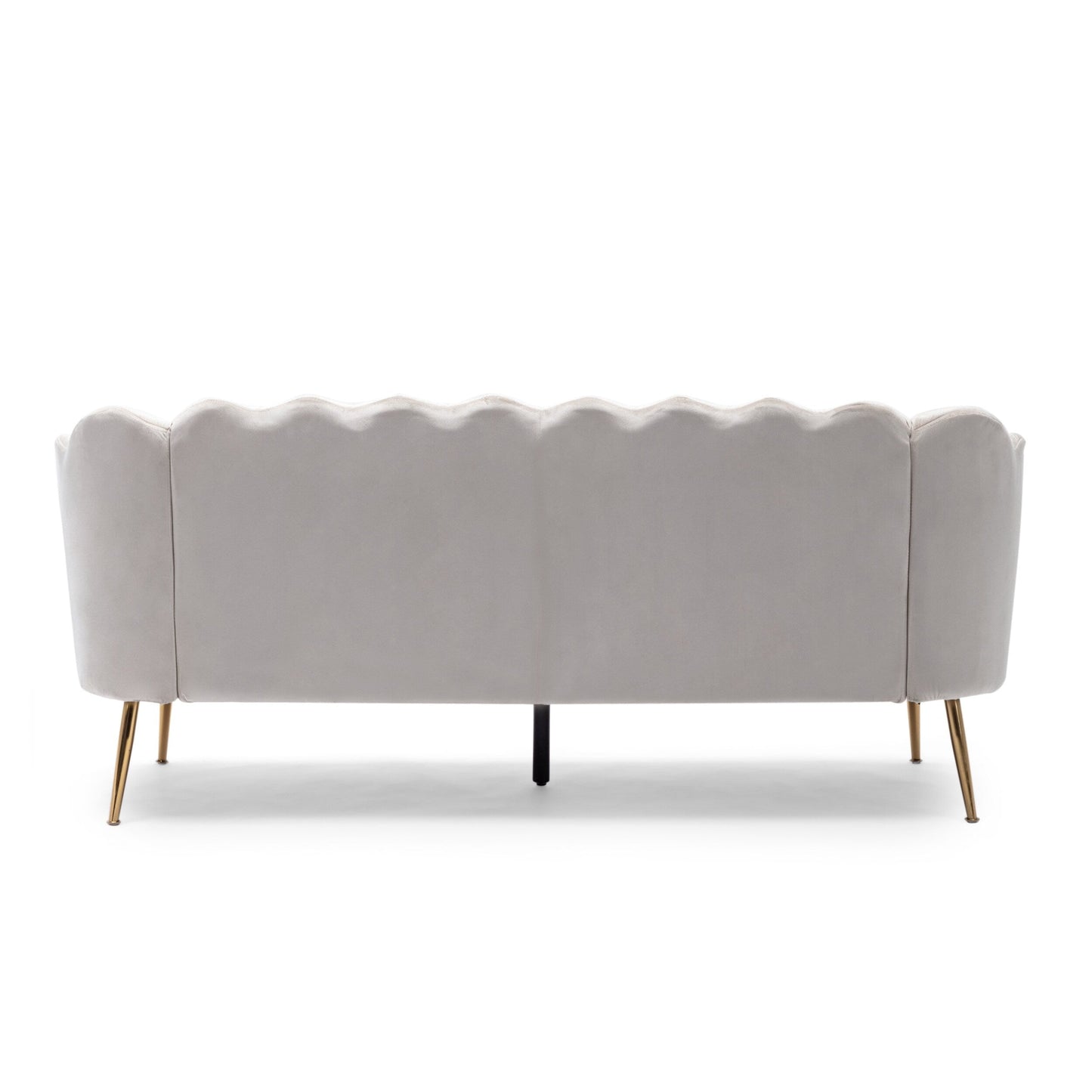 Beige Velvet Channel Stitched 3-seater Sofa with Metal Legs