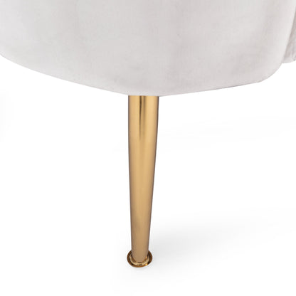 Beige Velvet Channel Stitched 3-seater Sofa with Metal Legs