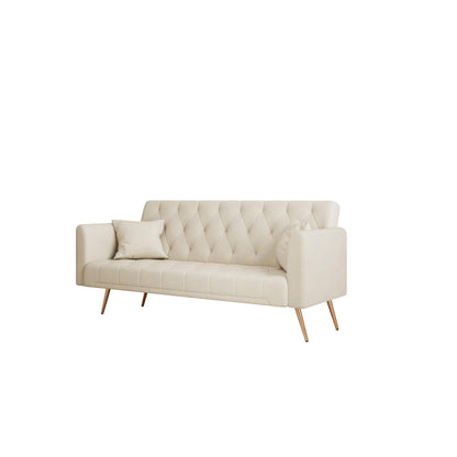 Beige Velvet Convertible 3-seater Sofa Bed with Throw Pillows