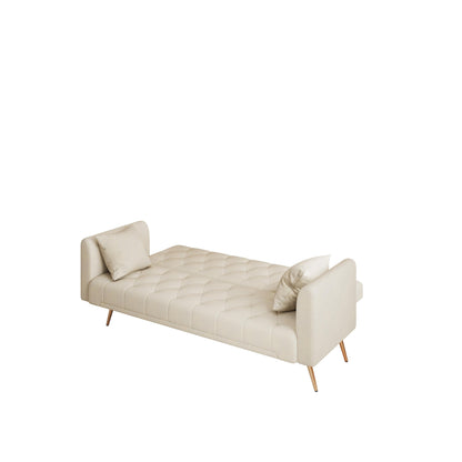 Beige Velvet Convertible 3-seater Sofa Bed with Throw Pillows