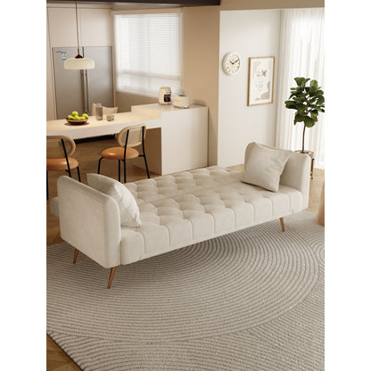 Beige Velvet Convertible 3-seater Sofa Bed with Throw Pillows