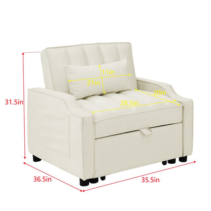 Beige Velvet Convertible Single Sleeper Sofa with Pull-out Bed