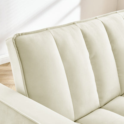 Beige Velvet Convertible Single Sleeper Sofa with Pull-out Bed