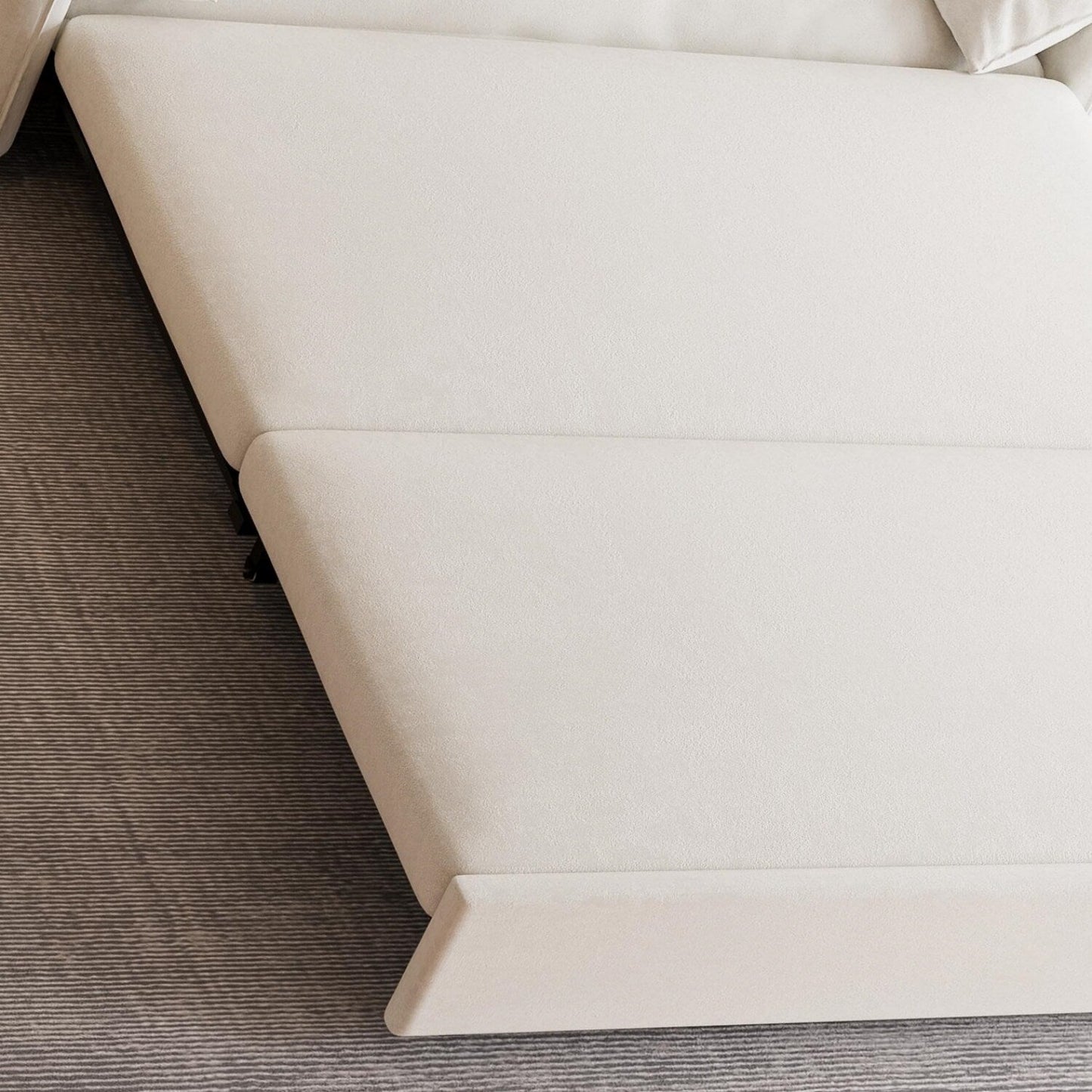 Beige Velvet Loveseat Pull Out Sofa Bed with Side Storage