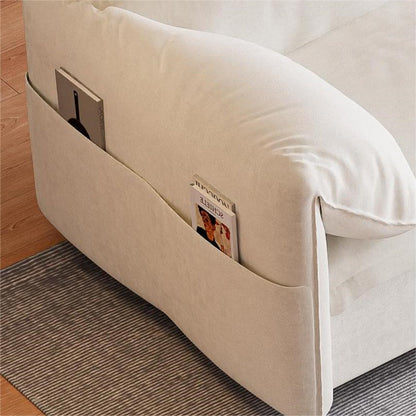 Beige Velvet Loveseat Pull Out Sofa Bed with Side Storage