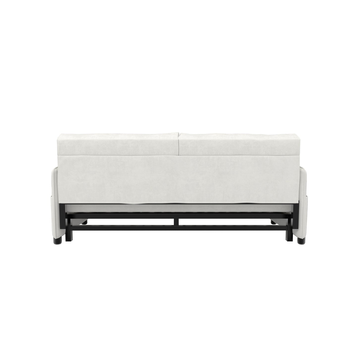 Beige Velvet Loveseat Pull Out Sofa Bed with Side Storage