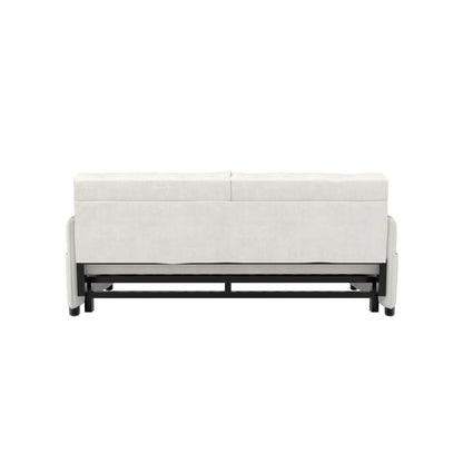 Beige Velvet Loveseat Pull Out Sofa Bed with Side Storage