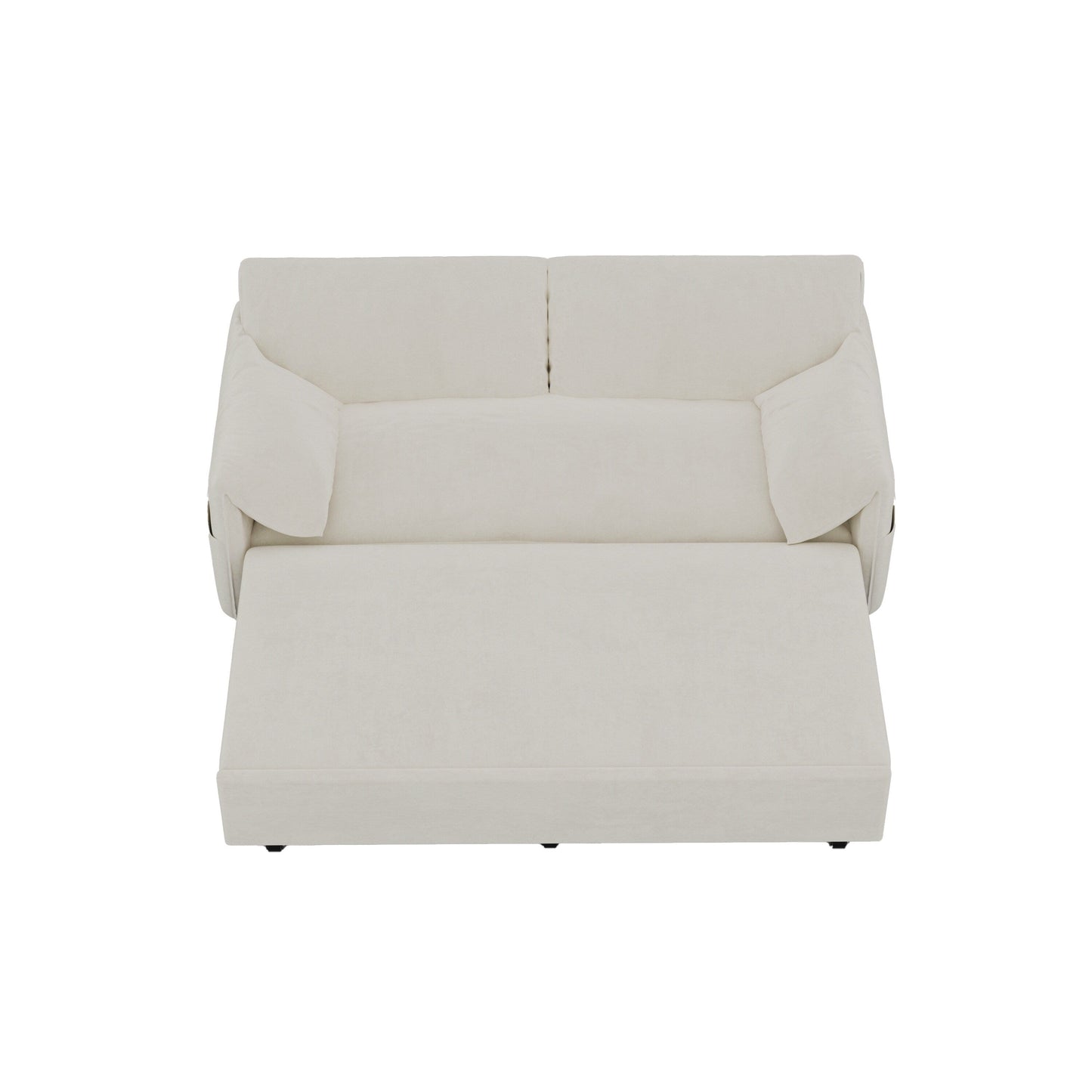 Beige Velvet Loveseat Pull Out Sofa Bed with Side Storage