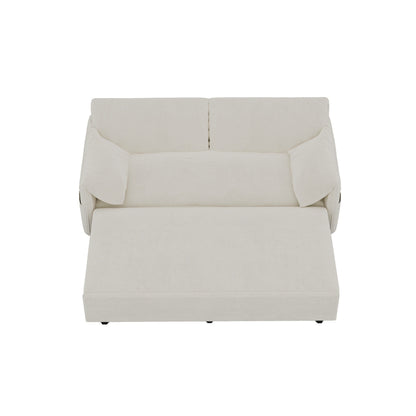 Beige Velvet Loveseat Pull Out Sofa Bed with Side Storage