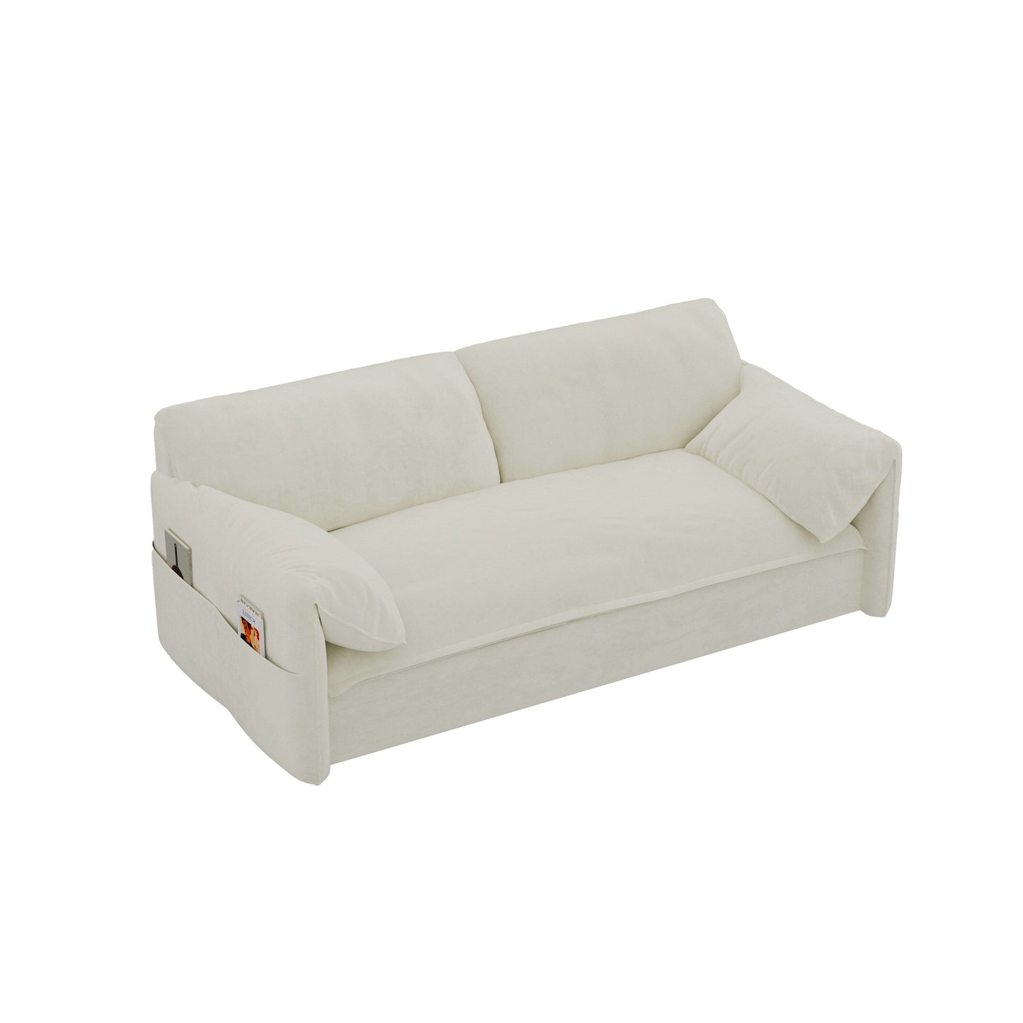 Beige Velvet Loveseat Pull Out Sofa Bed with Side Storage