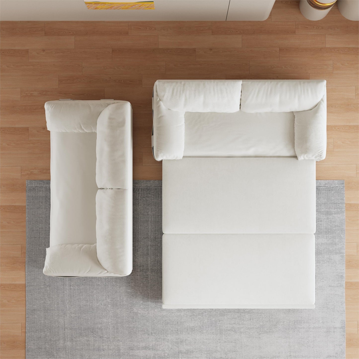 Beige Velvet Loveseat Pull Out Sofa Bed with Side Storage