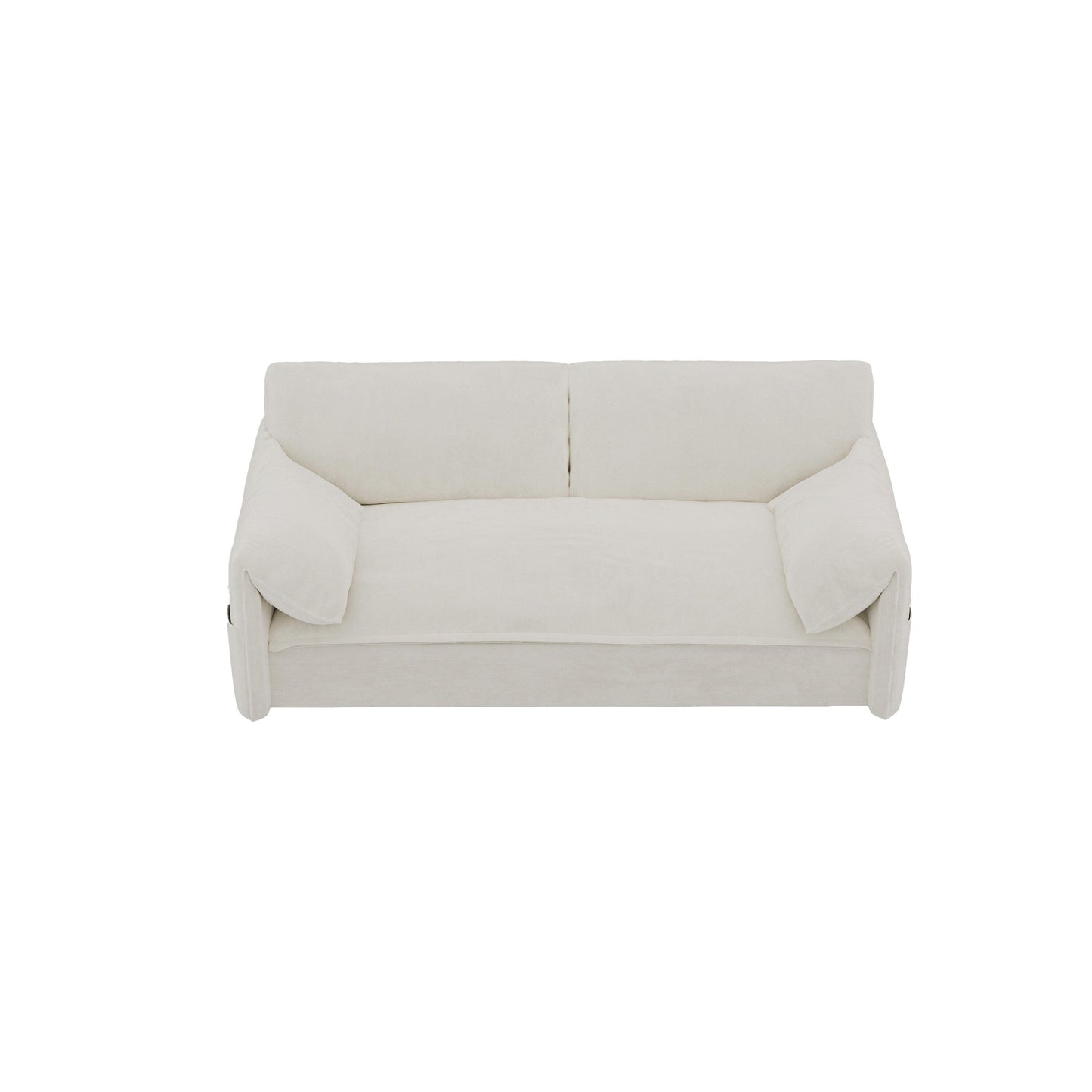 Beige Velvet Loveseat Pull Out Sofa Bed with Side Storage