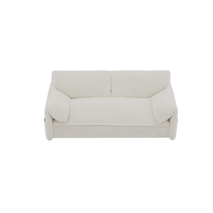 Beige Velvet Loveseat Pull Out Sofa Bed with Side Storage