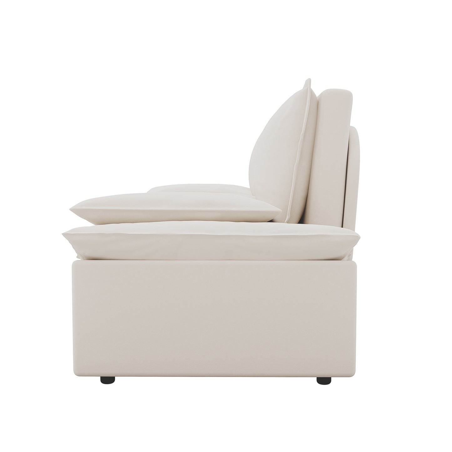 Beige Velvet Loveseat Pull Out Sofa Bed with Soft Pillows