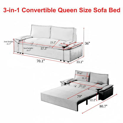 Beige Velvet Loveseat Pull Out Sofa Bed with Soft Pillows
