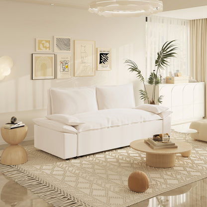 Beige Velvet Loveseat Pull Out Sofa Bed with Soft Pillows