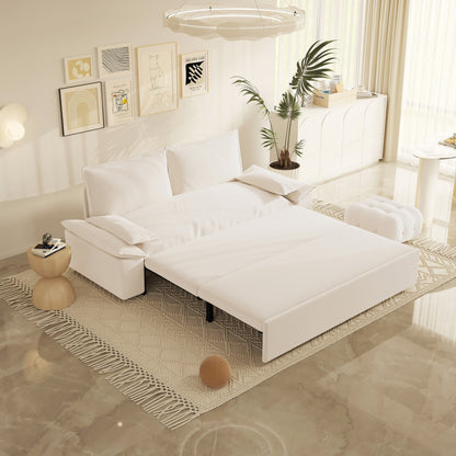 Beige Velvet Loveseat Pull Out Sofa Bed with Soft Pillows