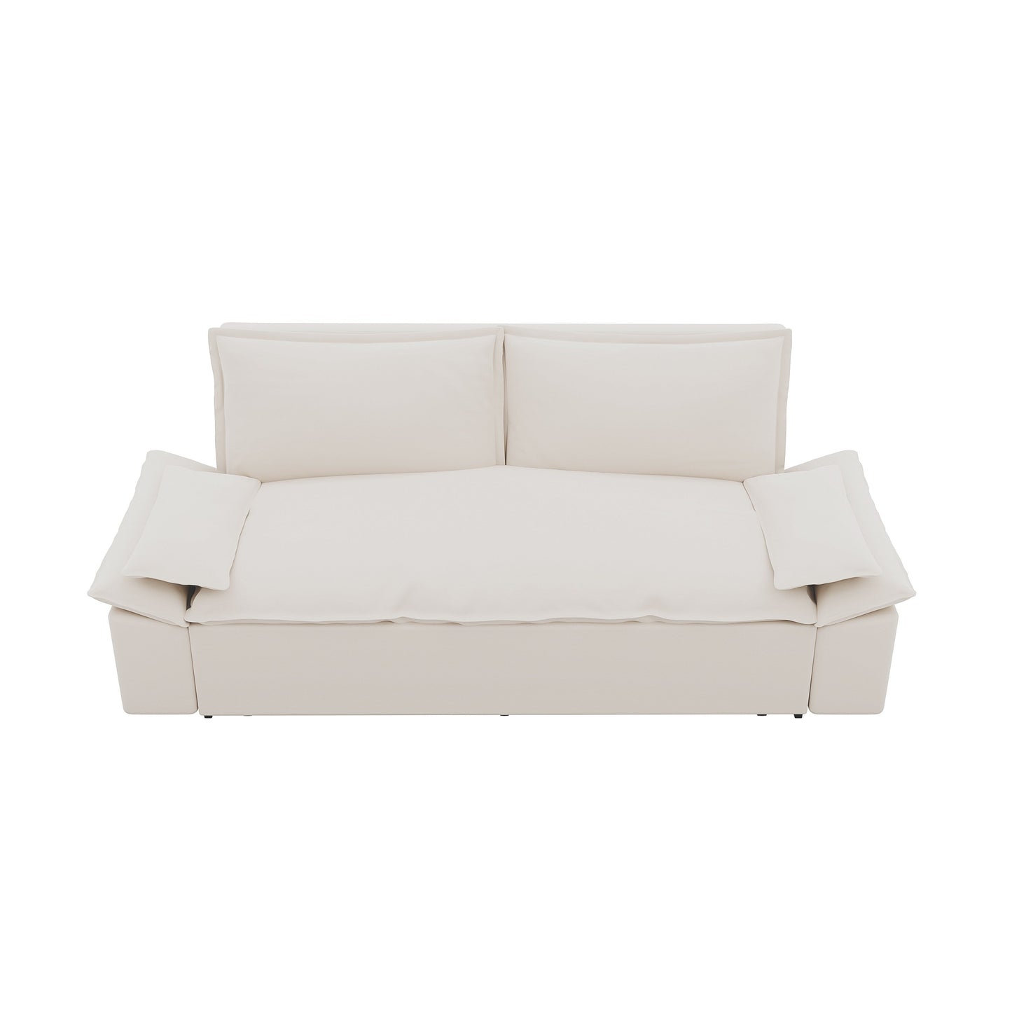 Beige Velvet Loveseat Pull Out Sofa Bed with Soft Pillows