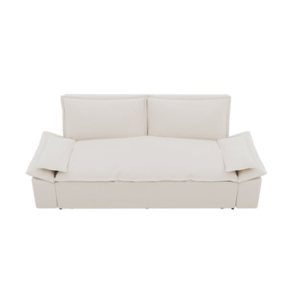 Beige Velvet Loveseat Pull Out Sofa Bed with Soft Pillows