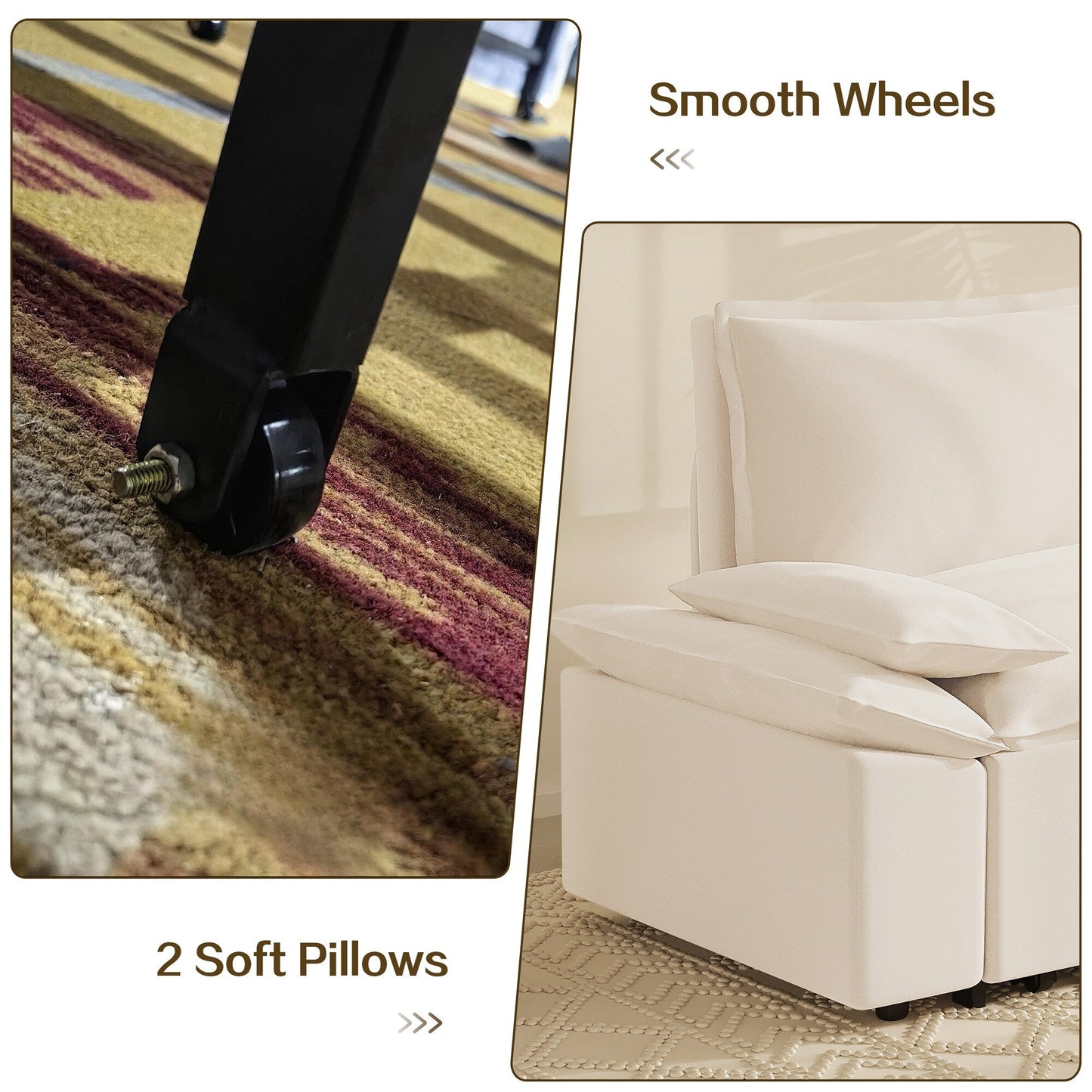 Beige Velvet Loveseat Pull Out Sofa Bed with Soft Pillows