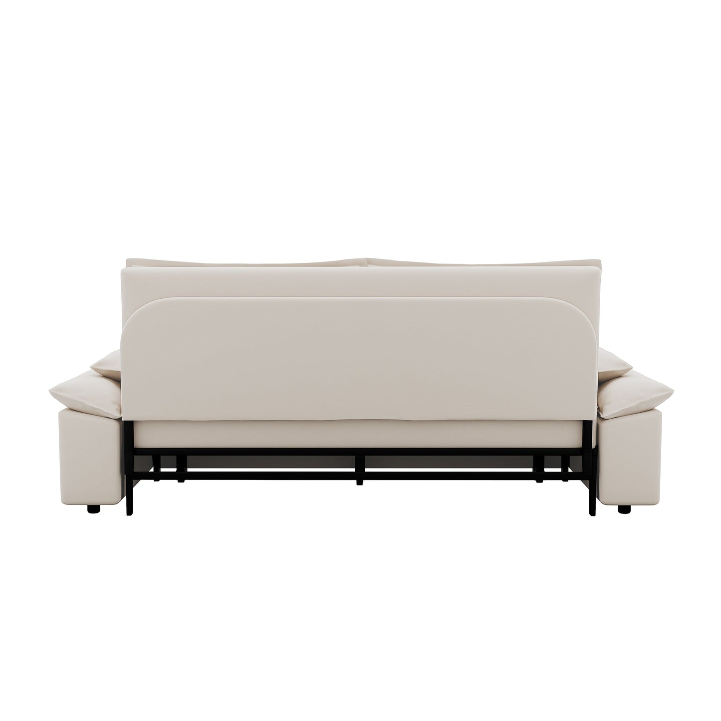 Beige Velvet Loveseat Pull Out Sofa Bed with Soft Pillows