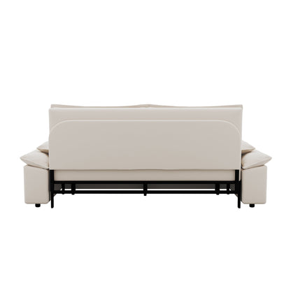 Beige Velvet Loveseat Pull Out Sofa Bed with Soft Pillows