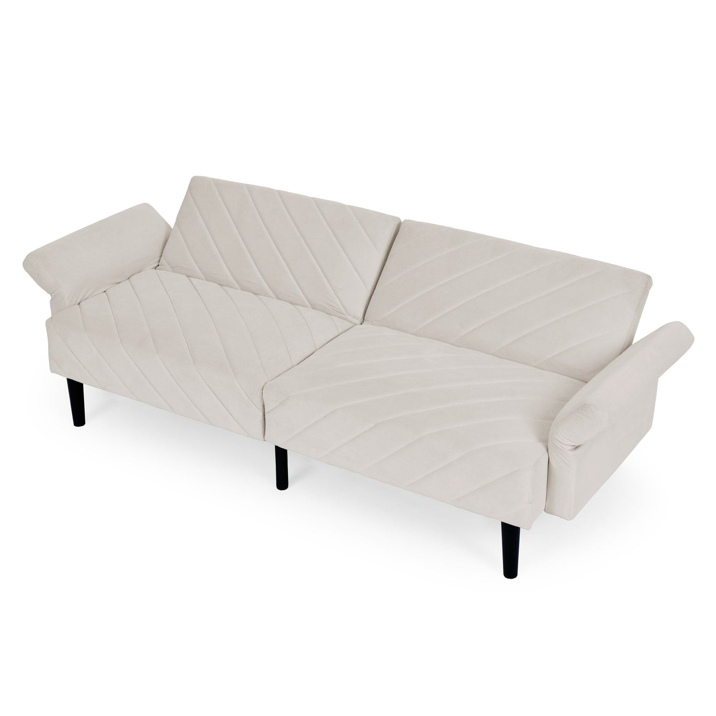 Beige Velvet Tufted Convertible Futon Sofa Bed