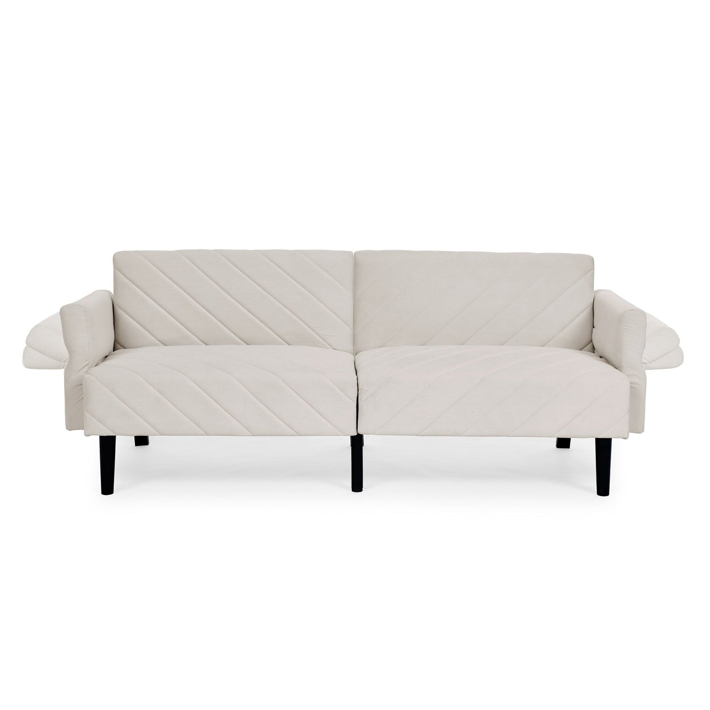 Beige Velvet Tufted Convertible Futon Sofa Bed