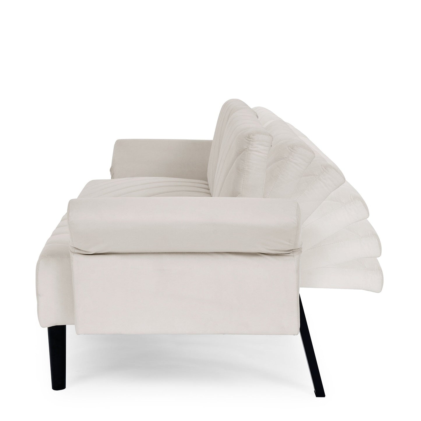 Beige Velvet Tufted Convertible Futon Sofa Bed