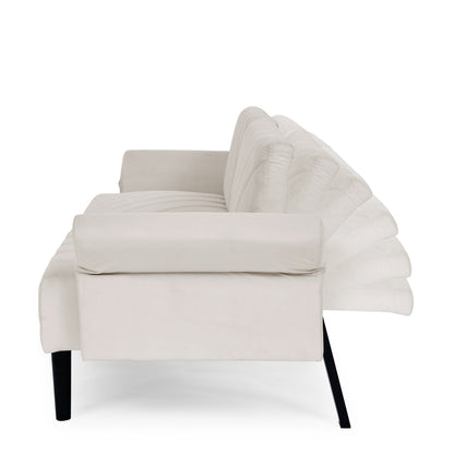 Beige Velvet Tufted Convertible Futon Sofa Bed