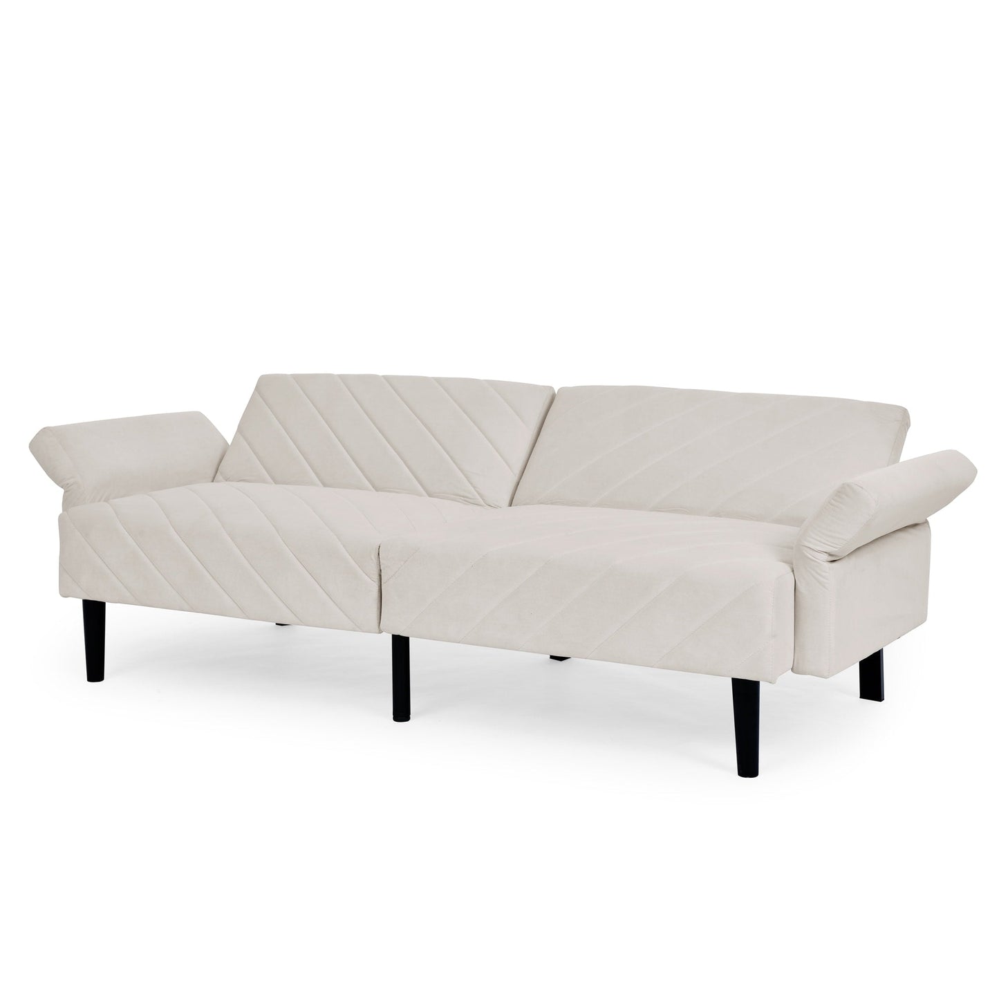 Beige Velvet Tufted Convertible Futon Sofa Bed