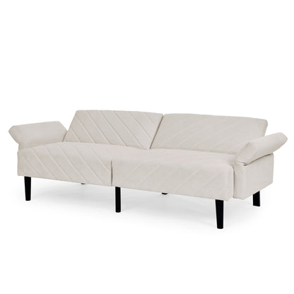 Beige Velvet Tufted Convertible Futon Sofa Bed